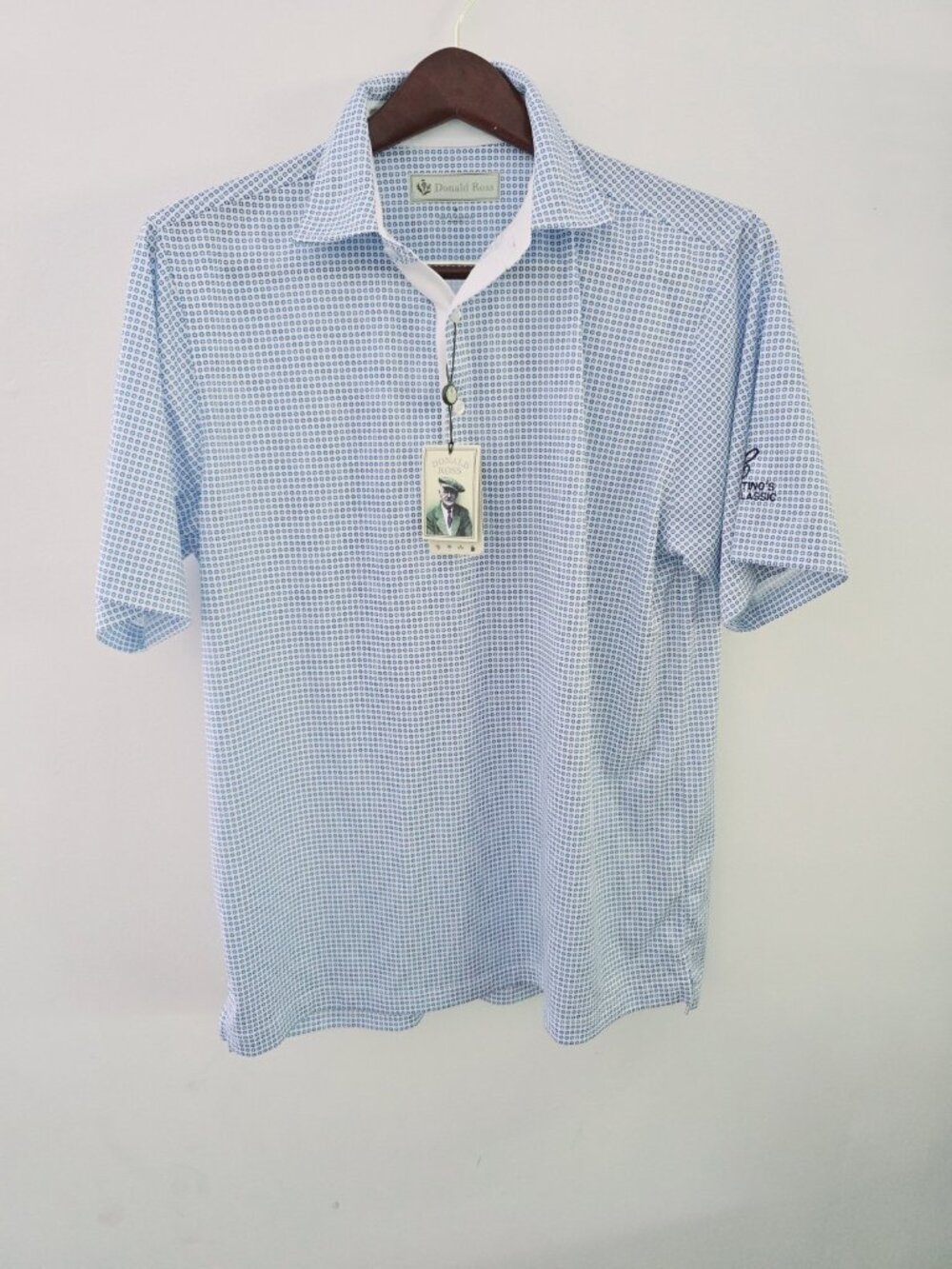 Donald Ross Golf Polo Collared Short Sleeves Shirt M Blue White Jersey  Dots